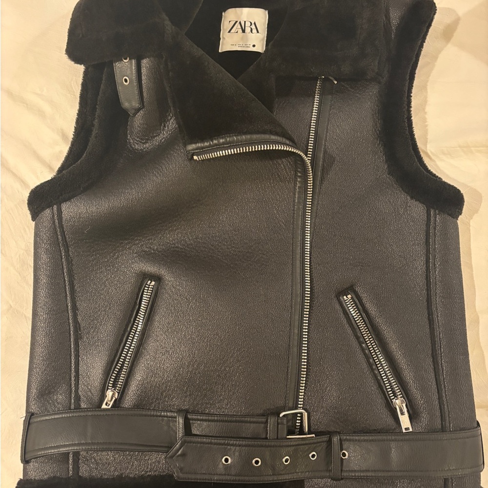 Zara Black Leather Vest with Belt